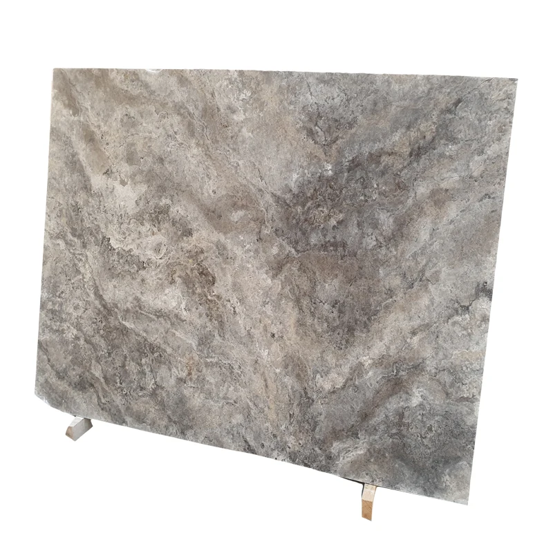 2023 Silver Travertine Slab Cross Cut Made in Turkey CEM-SLB-06-01 Matt Honed for Flooring and Wall Projects Luxury Decorations