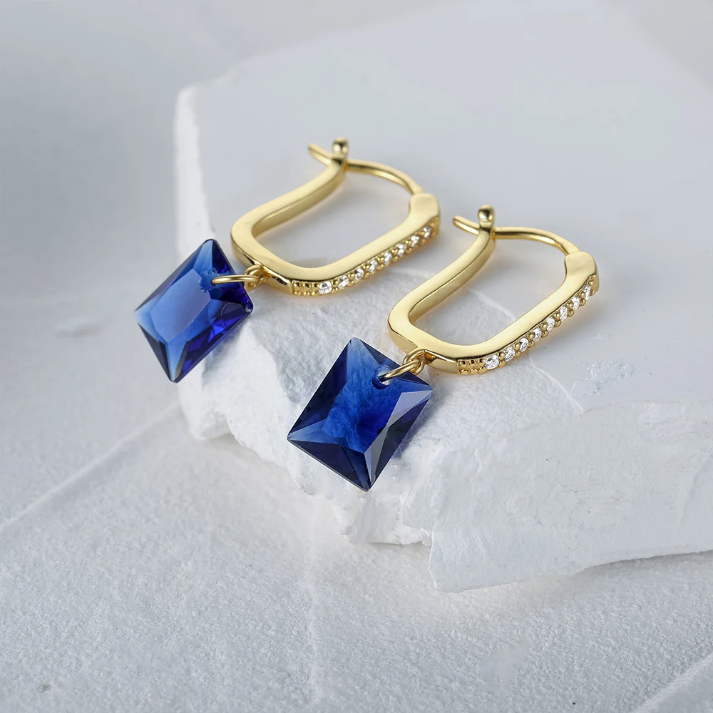 CANNER S925 Sterling Silver U-Shaped Hoop Earrings Square Blue Zircon Drop Earrings Jewelry 18k Gold Plated for Women
CANNER S925 Sterling Silver U-Shaped Hoop Earrings Square Blue Zircon Drop Earrings Jewelry 18k Gold Plated for Women
