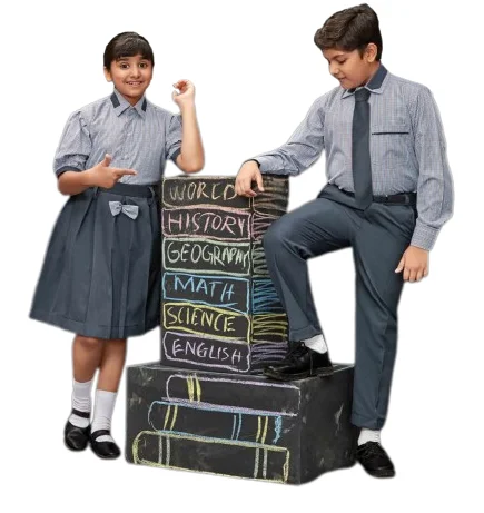Gray School Uniform Set Stylish Model Different Designs Boys and Girls Shirt with Pant and Skirt High Quality Children Woven