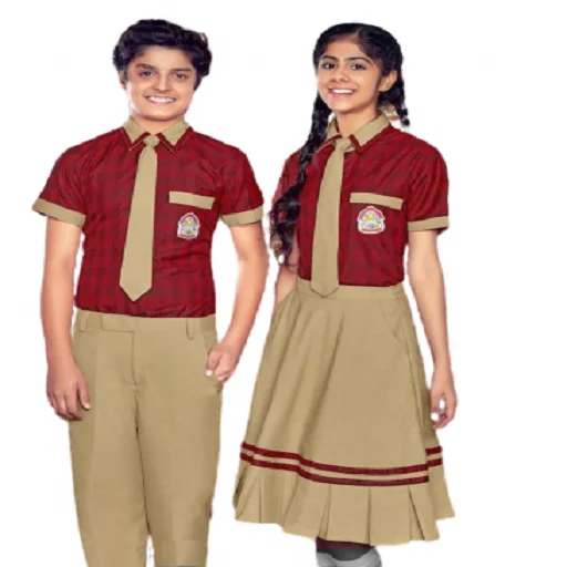 Wholesale High School Uniform Custom Logo Boys and Girls Shirts With Khaki Pant and Skirts Set