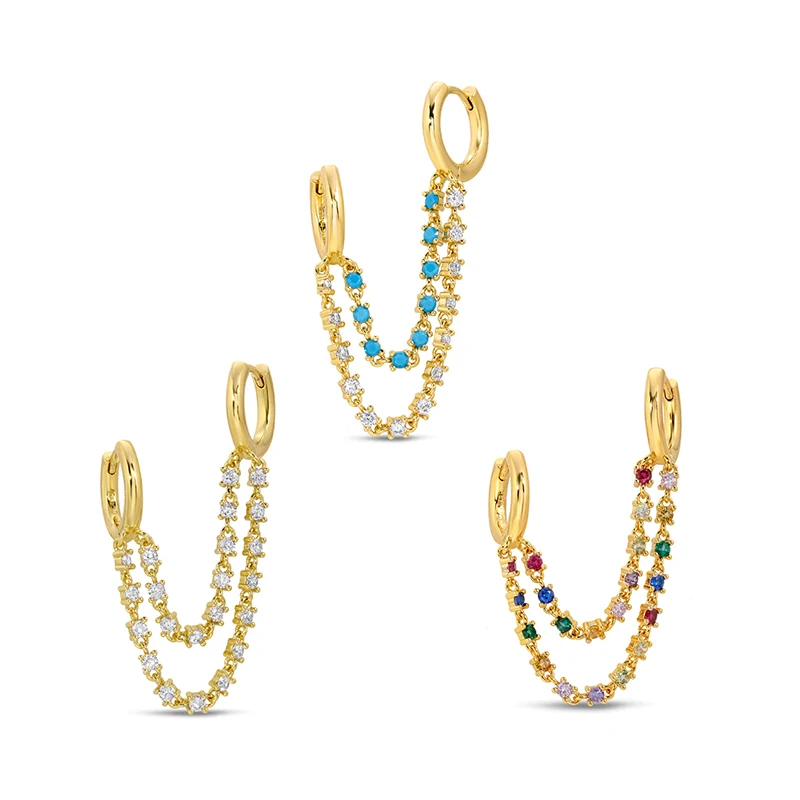 CANNER Brass Ear Buckle Double Hoop Colored CZ Turquoise Chain Tassel Connected Earrings For Women
CANNER Brass Ear Buckle Double Hoop Colored CZ Turquoise Chain Tassel Connected Earrings For Women