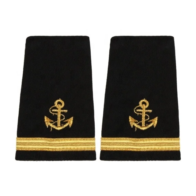 Captain Pilot Epauletes Merchant Slip-on Shoulder Rank with Anchor Symbol Wholesale Gold and Silver 1 bar to 4 Bars Epaulette