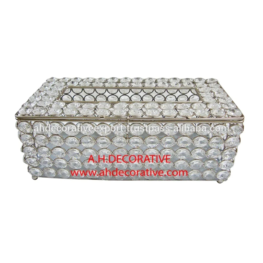 Luxury Home & Hotels High Quality Decorative Dining Table Top Centerpiece For Crystal Beaded Tissue Box