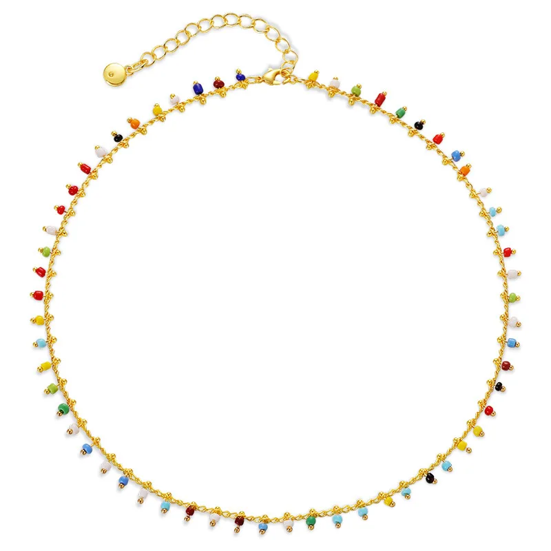 18k Real Gold Plated Multi Color Glass Bead Chain Necklace Jewelry Bohemian Handmade Colorful Seed Beads Necklace For Women
18k Real Gold Plated Multi Color Glass Bead Chain Necklace Jewelry Bohemian Handmade Colorful Seed Beads Necklace For Women