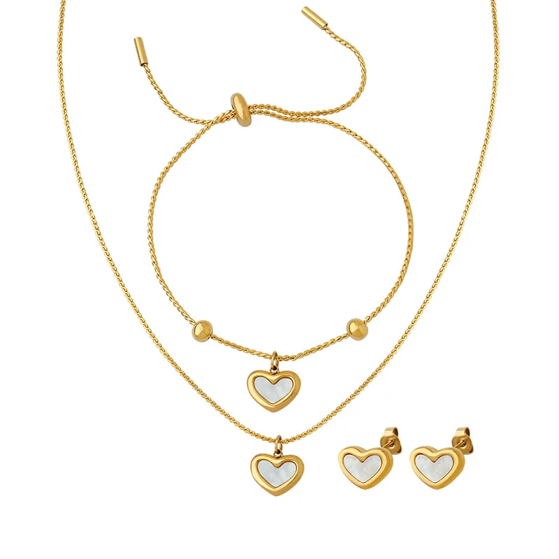 Wholesale Shell Heart Pendant Stainless Steel Plated 18k Gold Necklace Bracelet Jewelry Set For Women Valentine's Day Gift
Wholesale Shell Heart Pendant Stainless Steel Plated 18k Gold Necklace Bracelet Jewelry Set For Women Valentine's Day Gift