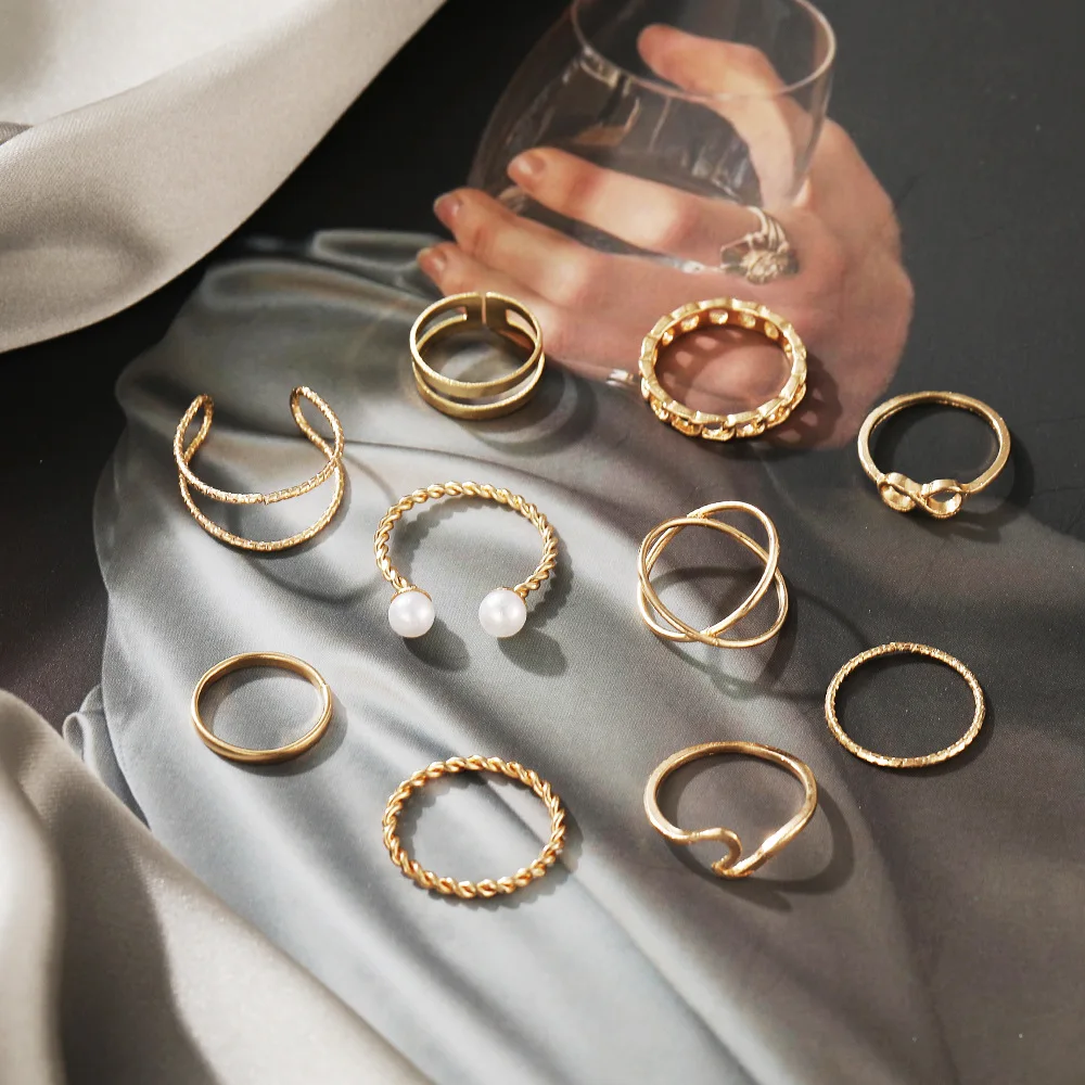 Gold Plated Punk Simple Cross Finger Rings For Women Girls Pearl Heart Twist Ring Set 2022 Trendy Jewelry Ring/
Gold Plated Punk Simple Cross Finger Rings For Women Girls Pearl Heart Twist Ring Set 2022 Trendy Jewelry Ring/