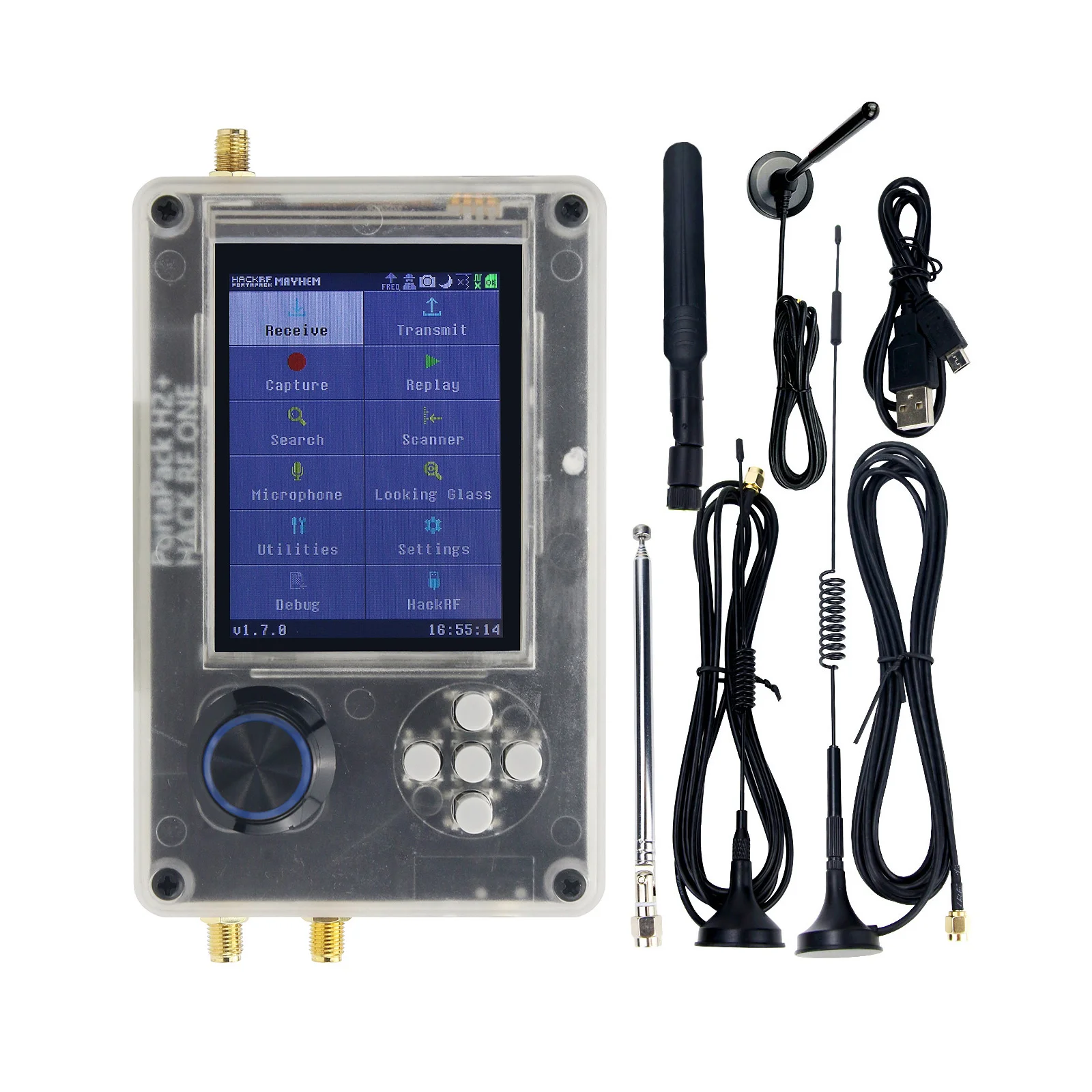 HackRF One R9 V1.9.1 + Upgraded PortaPack H2 + Plastic Shell Assembled + 5 Antennas + USB Cable
HackRF One R9 V1.9.1 + Upgraded PortaPack H2 + Plastic Shell Assembled + 5 Antennas + USB Cable