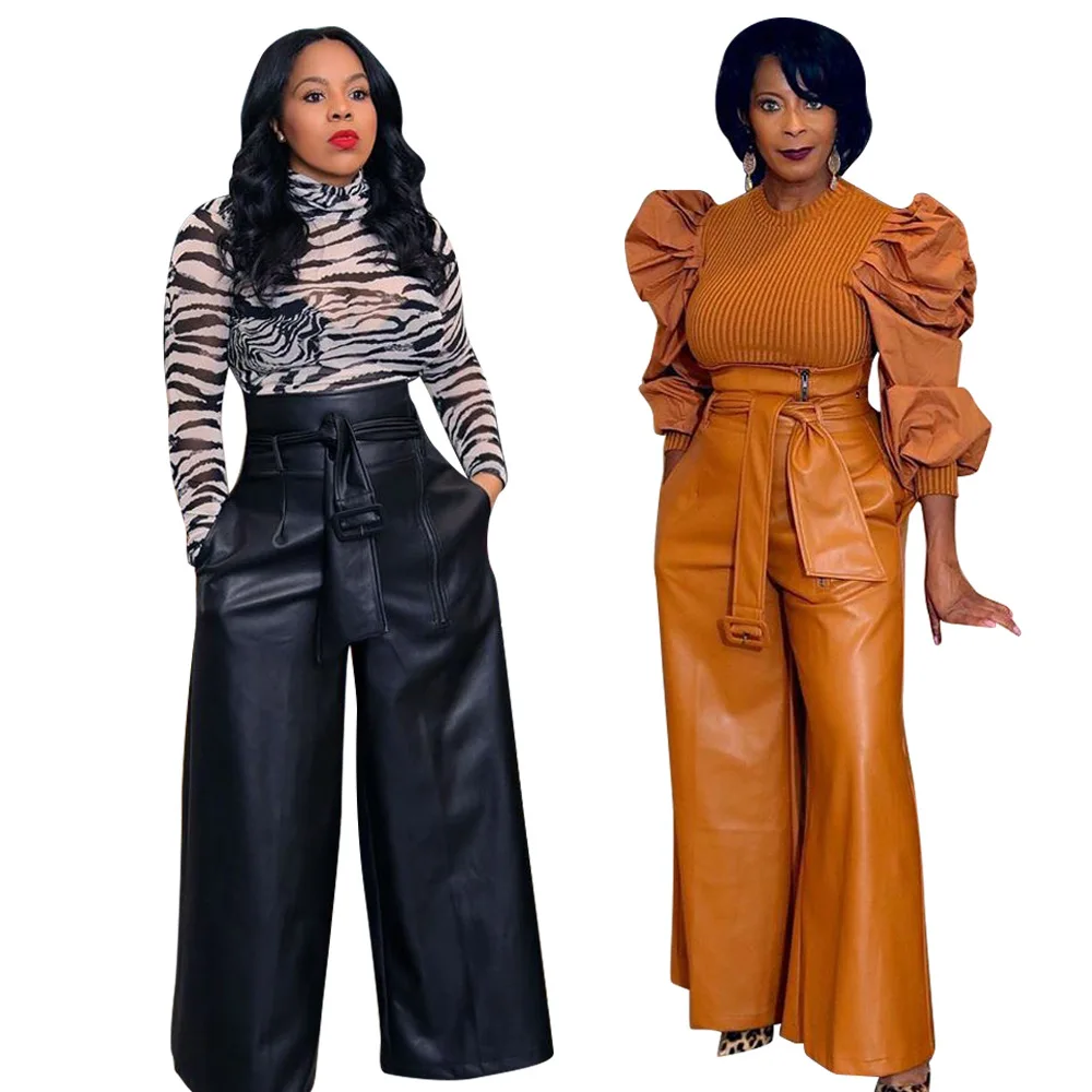 Amazon INS Hot Selling Female Leather PU Pants Solid Color Wide Leg Pants Women Hight Waist Pants Belt Floor Length
Amazon INS Hot Selling Female Leather PU Pants Solid Color Wide Leg Pants Women Hight Waist Pants Belt Floor Length
