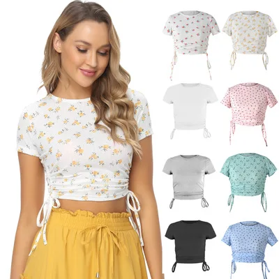 Fashion Summer Top Floral Print Short Sleeve T Shirt Women 2021 New Drawstring Casual Tee Female Slim Tshirt Crop Tops Coldker, As shown
Fashion Summer Top Floral Print Short Sleeve T Shirt Women 2021 New Drawstring Casual Tee Female Slim Tshirt Crop Tops Coldker, As shown