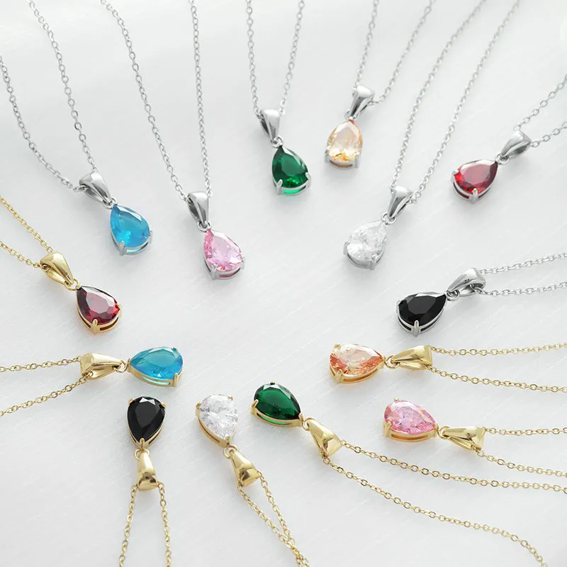 Minimalist Style 18K Gold Plated Stainless Steel Colorful Water Drop CZ Pendant Necklace for Women B-440
Minimalist Style 18K Gold Plated Stainless Steel Colorful Water Drop CZ Pendant Necklace for Women B-440