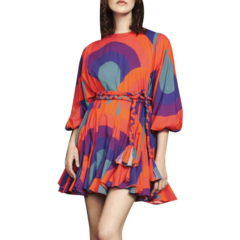 New Casual Printed Dresses Women O-Neck Lantern Sleeve High Waist Lace Up Ruffle Dress, Picture color
New Casual Printed Dresses Women O-Neck Lantern Sleeve High Waist Lace Up Ruffle Dress, Picture color