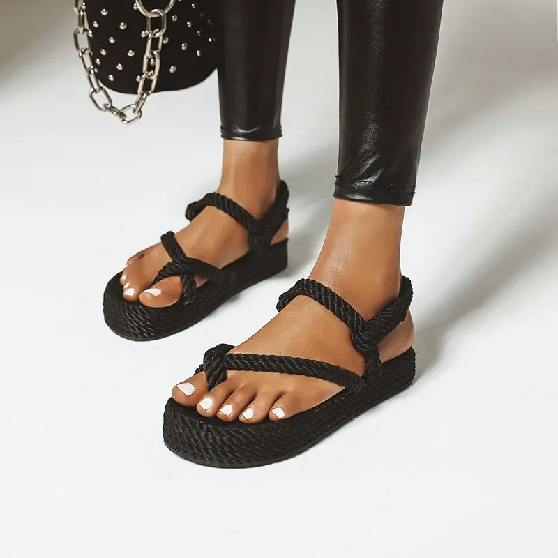 Summer Women Flat Sandals Casual Rope Female Beach Shoes Comfortable Platform Sandals For Girls Black Beige
Summer Women Flat Sandals Casual Rope Female Beach Shoes Comfortable Platform Sandals For Girls Black Beige