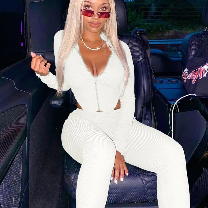 autumn new tracksuit women full sleeve crop top zipper leggings sporty matching set streetwear casual 2 piece, White green pink 
autumn new tracksuit women full sleeve crop top zipper leggings sporty matching set streetwear casual 2 piece, White green pink