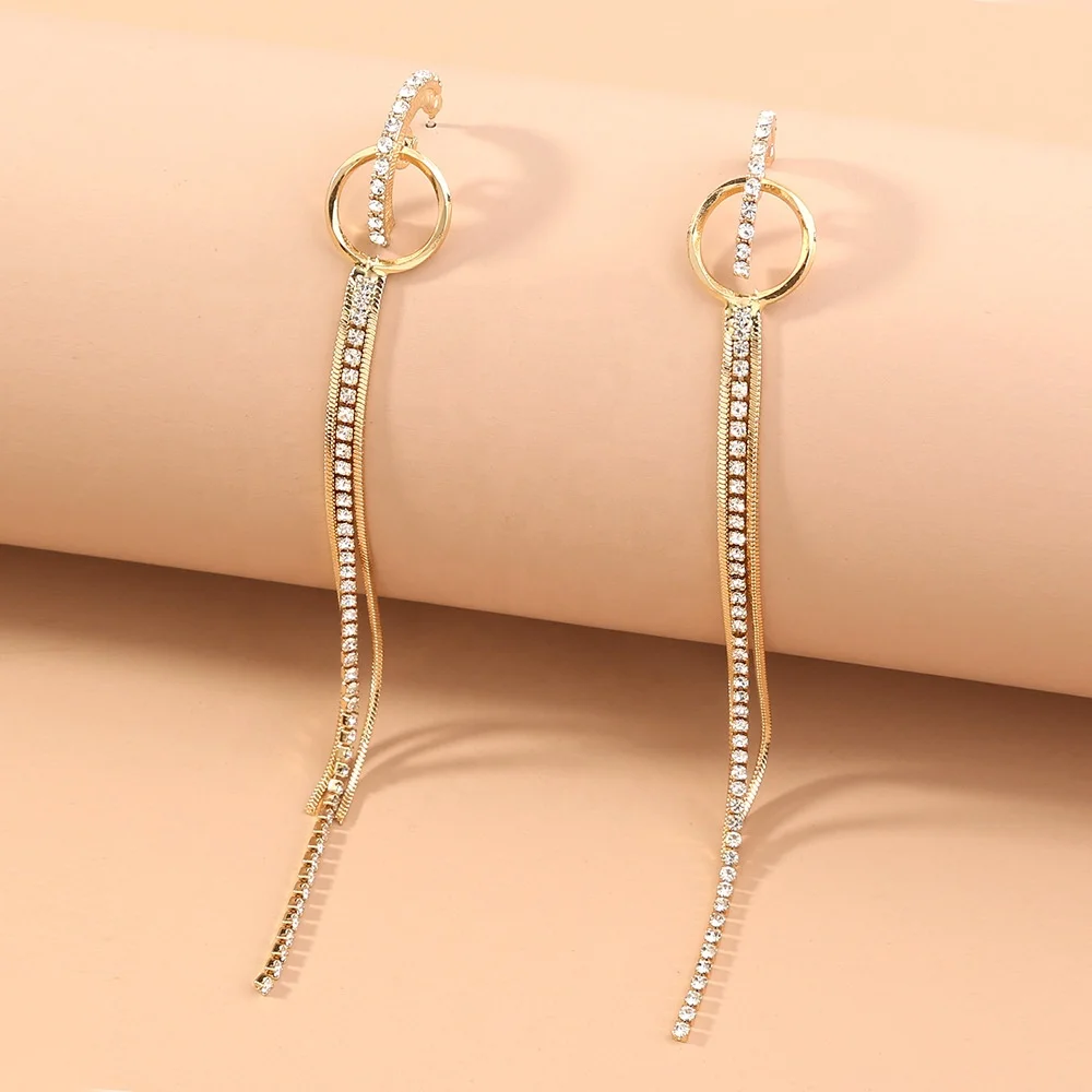 SE254 Beautiful Rhinestones Half Round Long Chain Earrings High Quality Golden Women Earrings 2021 for outdoors
SE254 Beautiful Rhinestones Half Round Long Chain Earrings High Quality Golden Women Earrings 2021 for outdoors