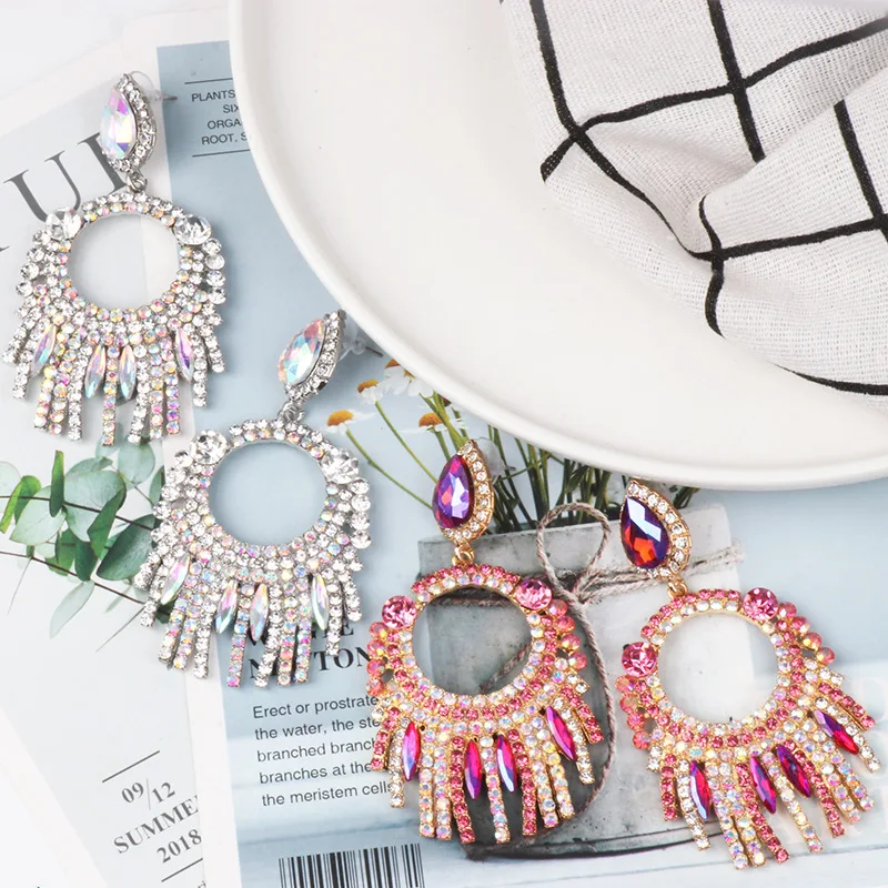 Bohemia Sparking Full Crystal Hoop Earring 925 Sterling Sliver Needle Colorful Rhinestone Tassel Drop Earrings
Bohemia Sparking Full Crystal Hoop Earring 925 Sterling Sliver Needle Colorful Rhinestone Tassel Drop Earrings