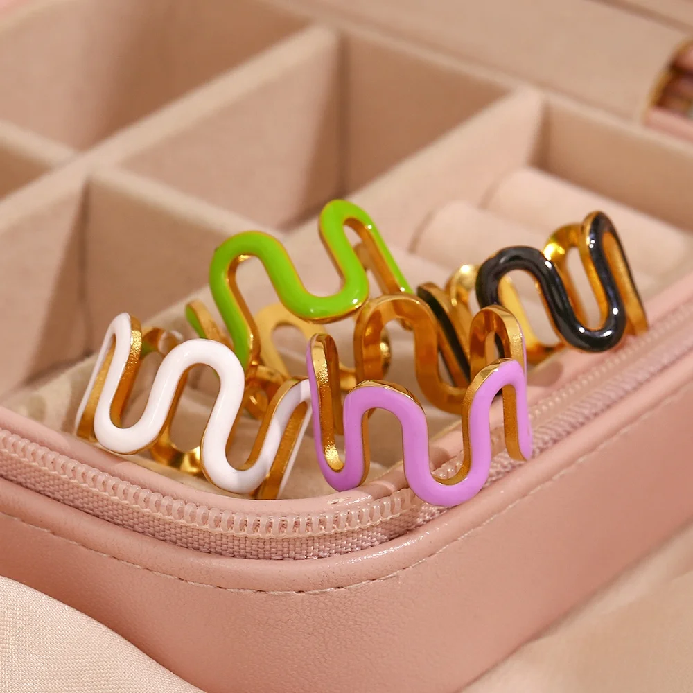 Valentines Day Gift 2023 Colorful Enamel Water Wave Design Rings Women Jewelry Gold Plated Stainless Steel Jewelry
Valentines Day Gift 2023 Colorful Enamel Water Wave Design Rings Women Jewelry Gold Plated Stainless Steel Jewelry
