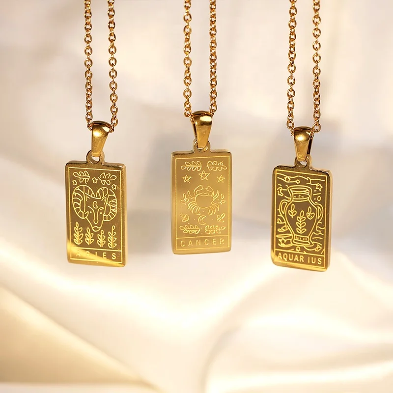 Personalized Jewelry Gold Plated Stainless Steel Tarot Card 12 Horoscope Zodiac Sign Pendant Necklace
Personalized Jewelry Gold Plated Stainless Steel Tarot Card 12 Horoscope Zodiac Sign Pendant Necklace