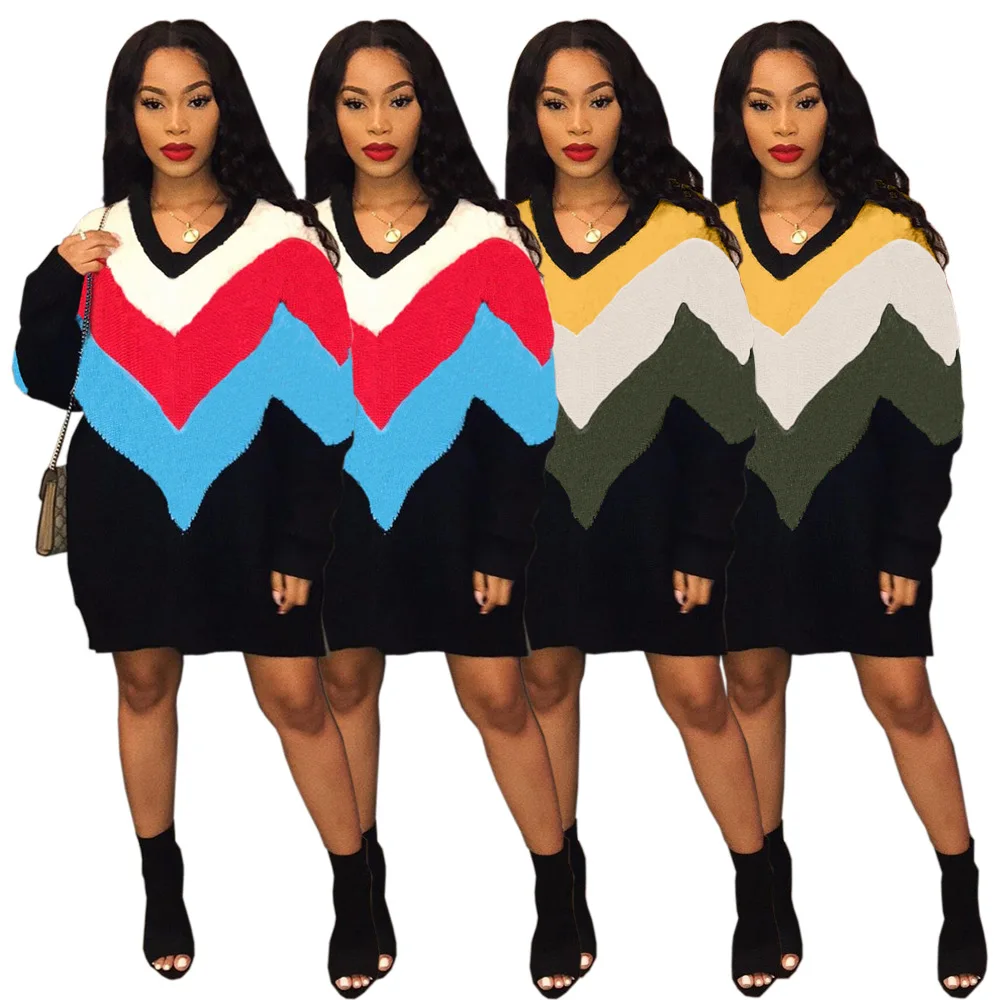 2021 New Arrivals Spring Fashion Women Casual V-Neck Long Sleeve Above Knee Loose Color Patchwork Sweater Dress
2021 New Arrivals Spring Fashion Women Casual V-Neck Long Sleeve Above Knee Loose Color Patchwork Sweater Dress