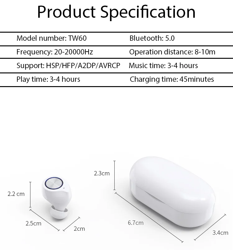 TW60 TWS Ture Wireless Stereo Deep Bass Hifi Sport Earbuds Gaming Headset Music Headphones Blue tooth 5.0 Earphone - ANKUX.COM