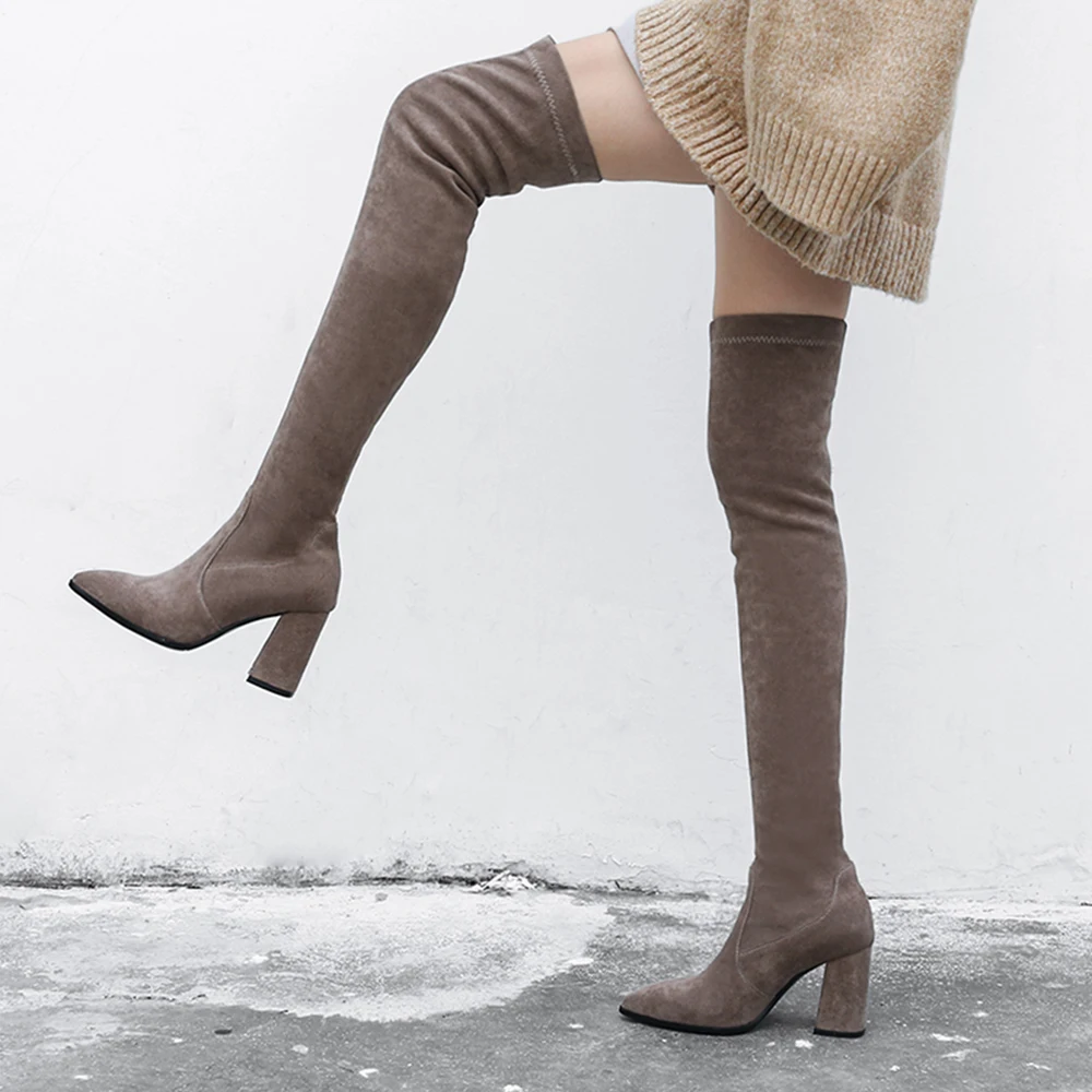 Winter Over the Knee Boots Pointed Toe Thick Heel Lady High Knee Boots 2020, Grey/khaki/black 
Winter Over the Knee Boots Pointed Toe Thick Heel Lady High Knee Boots 2020, Grey/khaki/black