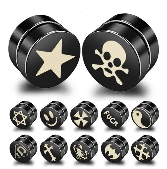 Stainless steel black non piercing magnetic earrings men, As picture
Stainless steel black non piercing magnetic earrings men, As picture