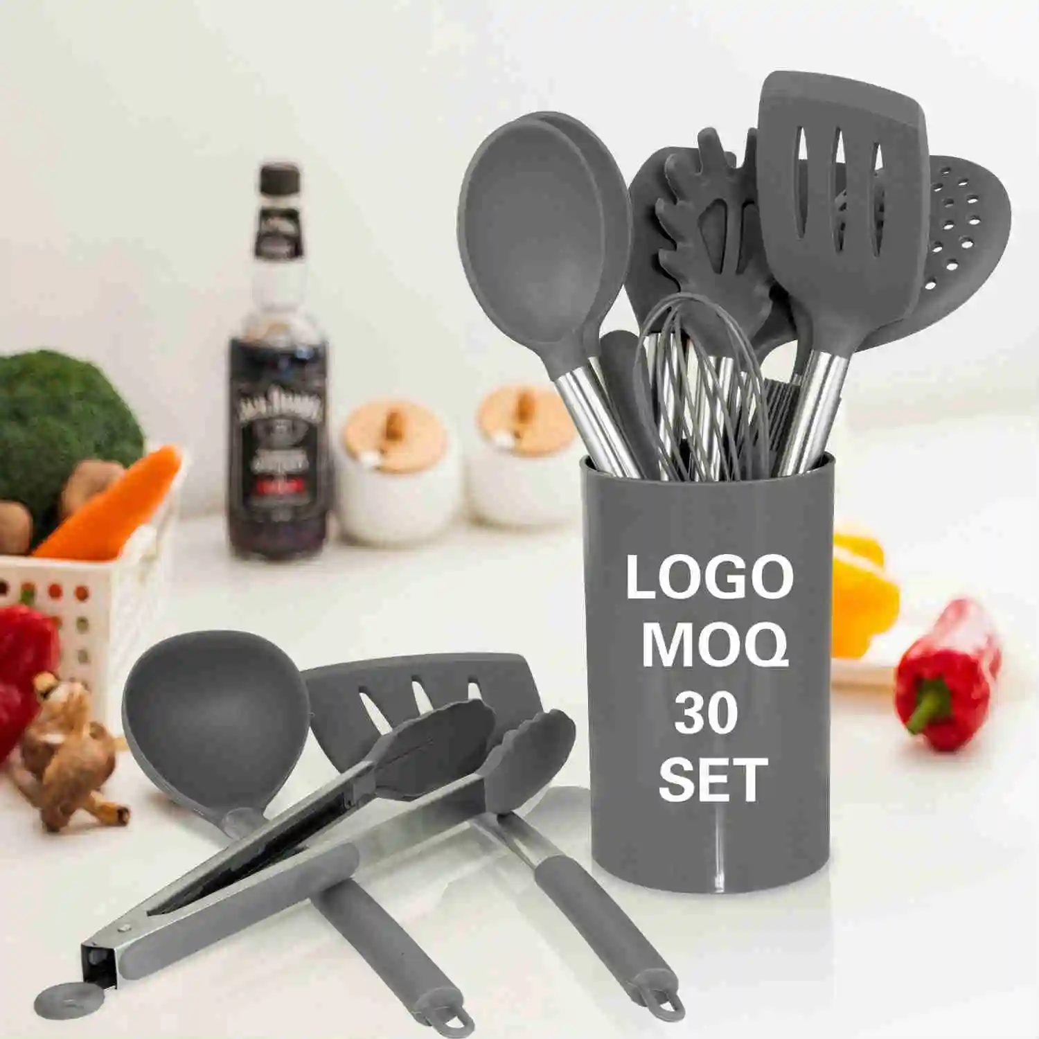 Logo MOQ 30 Set Amazon Cooking Silicone Kitchen Utensil Set, Black green red grey pink
Logo MOQ 30 Set Amazon Cooking Silicone Kitchen Utensil Set, Black green red grey pink