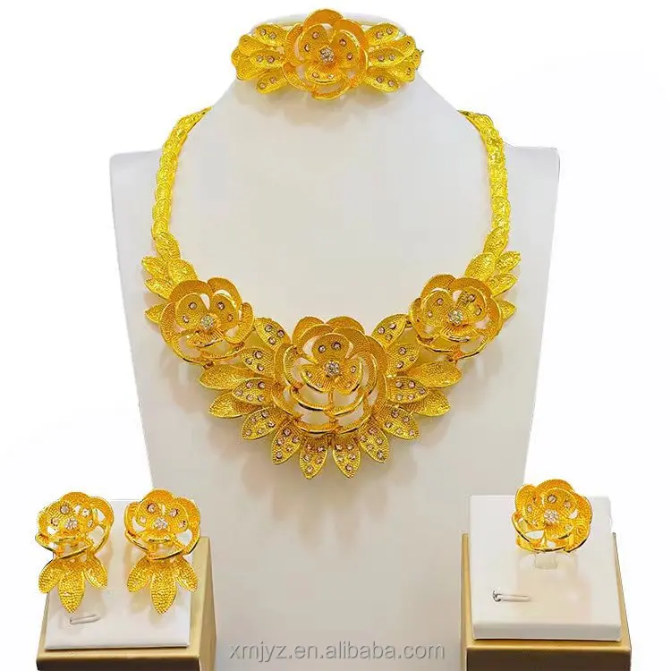 Dubai Thailand Arab Women's Bridal Wedding Necklace Earring Ring Bracelet Four-Piece Set African Jewelry Set
Dubai Thailand Arab Women's Bridal Wedding Necklace Earring Ring Bracelet Four-Piece Set African Jewelry Set