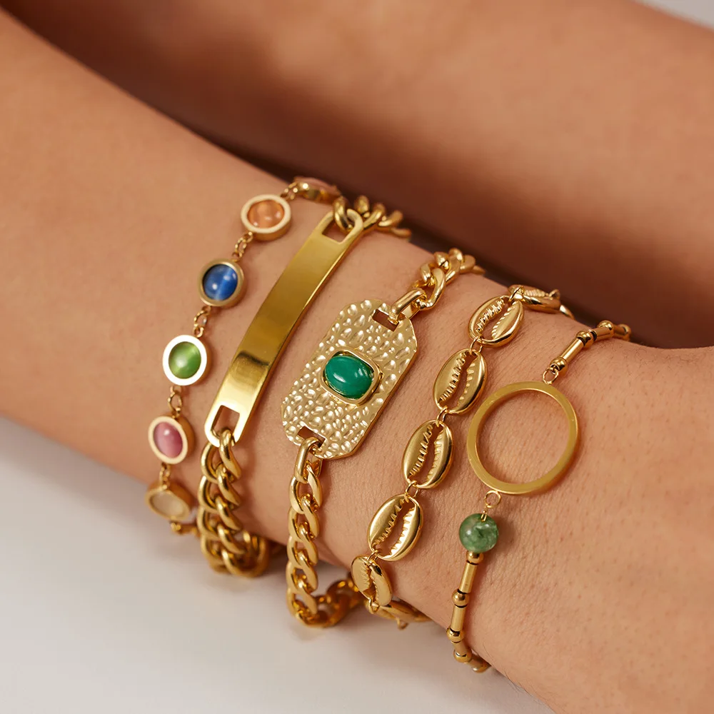 Popular Bohemia Bracelet Sets Waterproof Gold Plated Stainless Steal Chains Bracelet Candy Color Gemstones Beads Bracelet
Popular Bohemia Bracelet Sets Waterproof Gold Plated Stainless Steal Chains Bracelet Candy Color Gemstones Beads Bracelet
