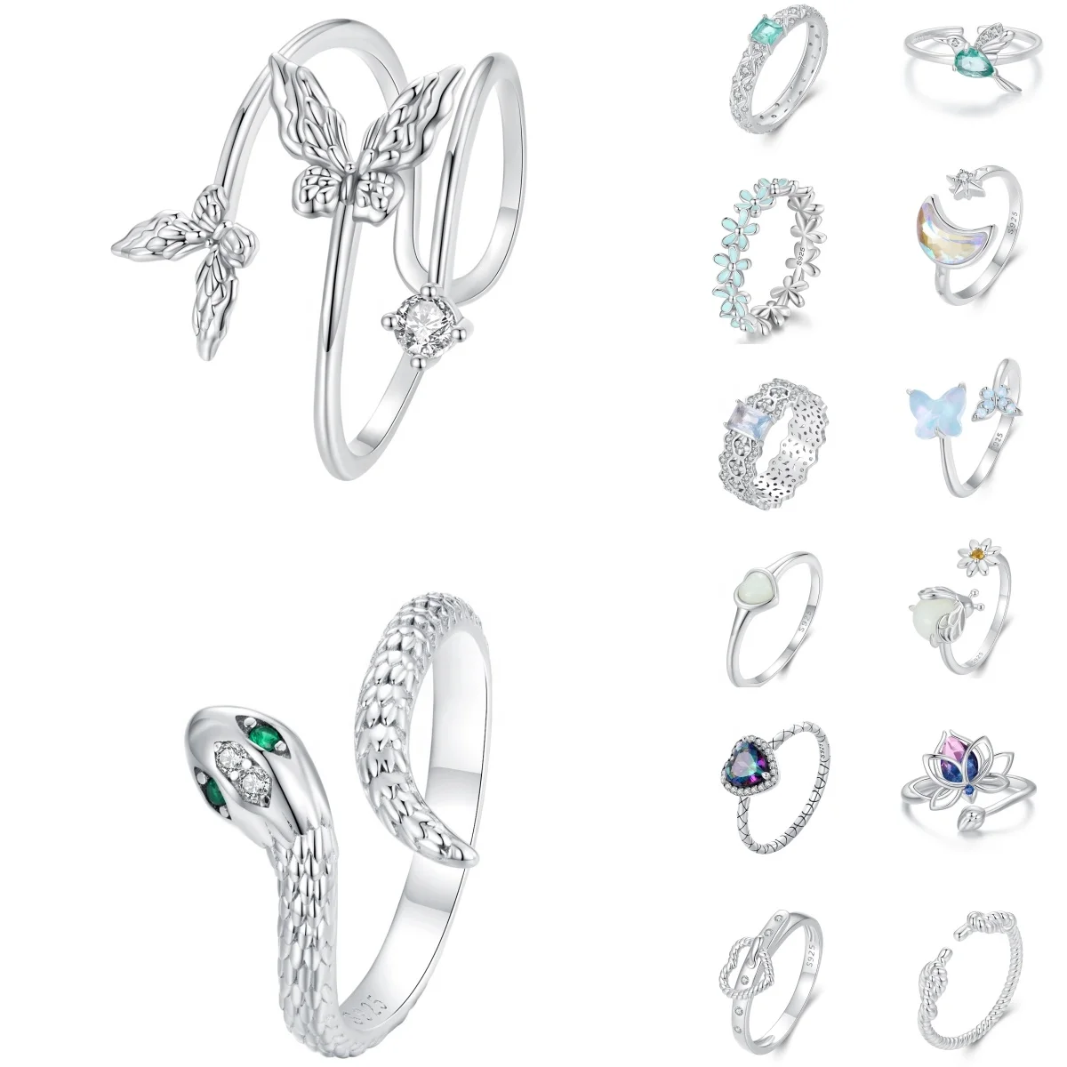 925 Sterling Silver Fashion Jewelry Rings Fine Jewelry Making Custom Cuff Ring Butterfly Snake Moon Heart-Shaped For Woman Rings
925 Sterling Silver Fashion Jewelry Rings Fine Jewelry Making Custom Cuff Ring Butterfly Snake Moon Heart-Shaped For Woman Rings