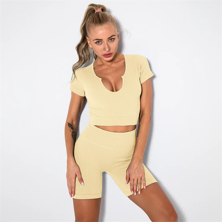 Ins Amazon Tiktok Hot Selling Seamless Sportswear Yoga Sports Short Sleeve Tops With Shorts Knit Sexy Gym Fitness Pants Set, Customized colors
Ins Amazon Tiktok Hot Selling Seamless Sportswear Yoga Sports Short Sleeve Tops With Shorts Knit Sexy Gym Fitness Pants Set, Customized colors