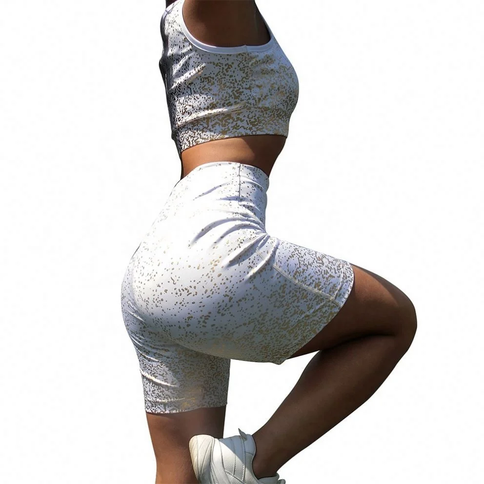 Yoga Tight And Leggings Workout With Gold Print Foil Pants High 2 Piece Strap Woman Gym Set Sport Bra For Pilates, Customized colors
Yoga Tight And Leggings Workout With Gold Print Foil Pants High 2 Piece Strap Woman Gym Set Sport Bra For Pilates, Customized colors