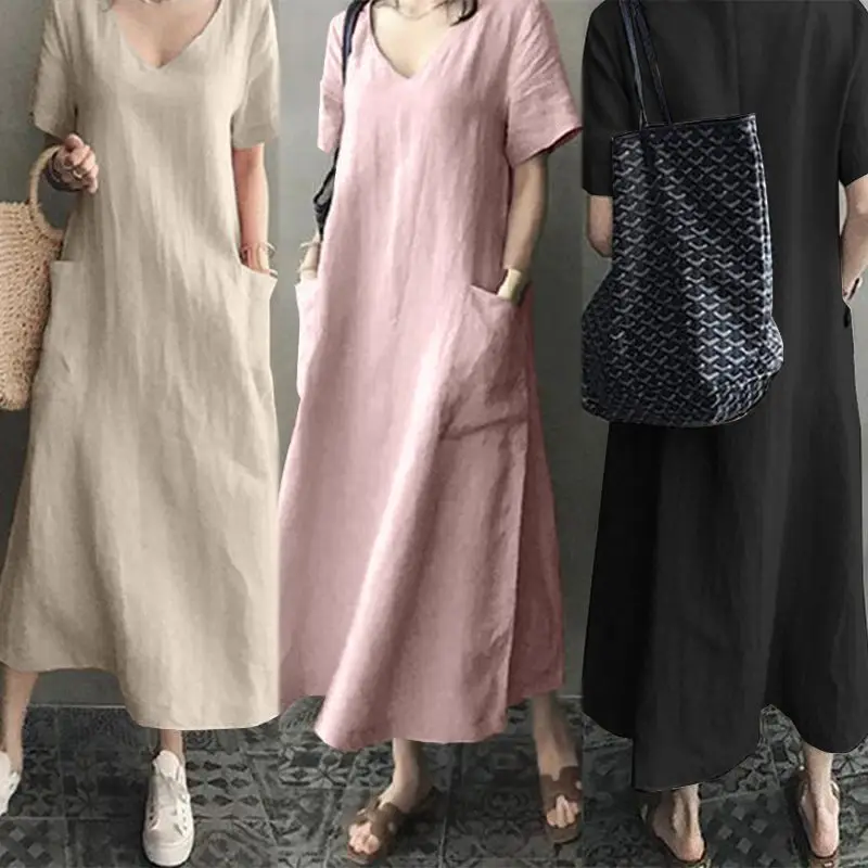 2021 spring literature art national style retro women's cotton linen V-neck big swing Elegant Casual Dresses, As pictures
2021 spring literature art national style retro women's cotton linen V-neck big swing Elegant Casual Dresses, As pictures