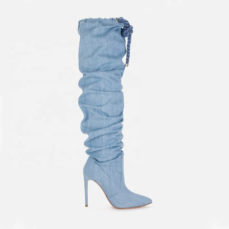 Fashion knee high ladies boots lace-up denim stiletto high heel winter boots for women
Fashion knee high ladies boots lace-up denim stiletto high heel winter boots for women