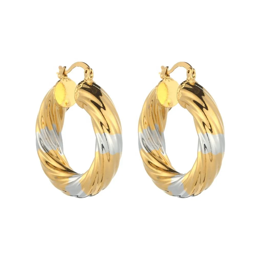 Trendy 24K Gold Plated Two Tone Twisted Hoop Earring Jewelry Women Thick Size Earrings Jewelry
Trendy 24K Gold Plated Two Tone Twisted Hoop Earring Jewelry Women Thick Size Earrings Jewelry
