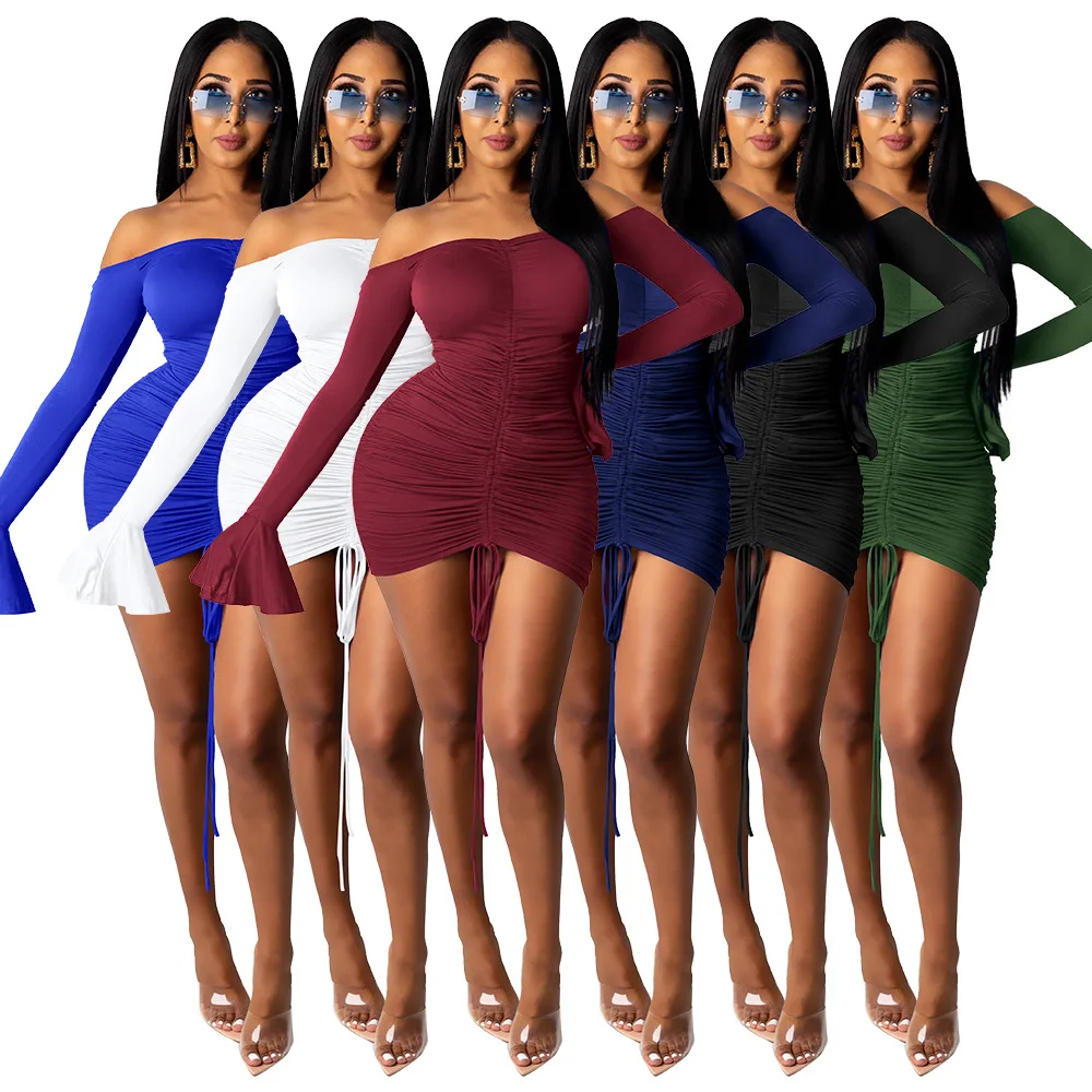 Women Flare Sleeve Off Shoulder Sexy Bodycon mini dress party women dresses Drawstring Ruched Backless white mini dress
Women Flare Sleeve Off Shoulder Sexy Bodycon mini dress party women dresses Drawstring Ruched Backless white mini dress