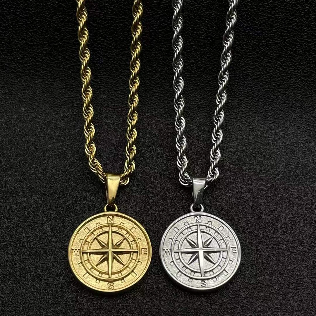 Fashion Trendy Compass Pendant Rope Chain Necklace Stainless Steel Gold Compass North Star Medallion Custom Jewelry Necklace
Fashion Trendy Compass Pendant Rope Chain Necklace Stainless Steel Gold Compass North Star Medallion Custom Jewelry Necklace
