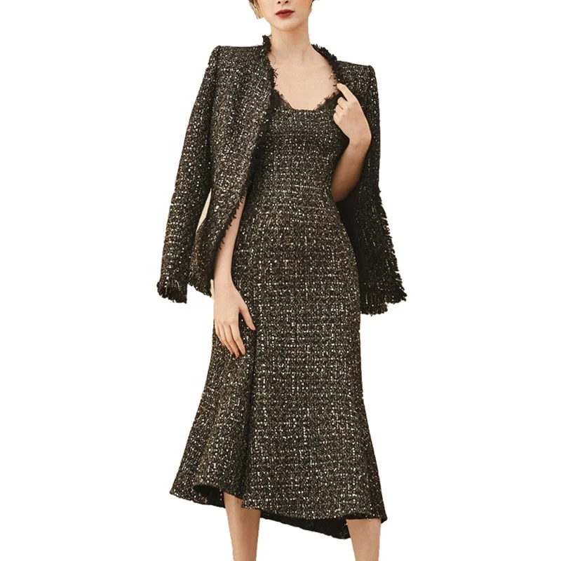 New Arrival Elegant Fall Winter Slim Tweed Sling Two Pieces Set Cocktail Formal Party Dress Sets, Customized color
New Arrival Elegant Fall Winter Slim Tweed Sling Two Pieces Set Cocktail Formal Party Dress Sets, Customized color