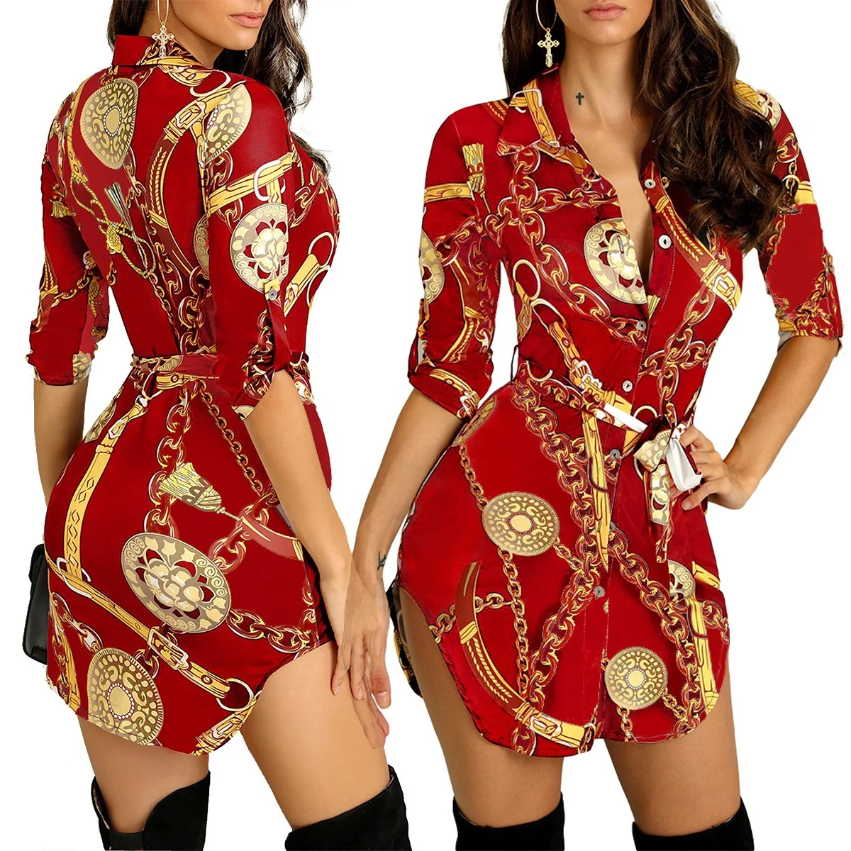 2021 European And American Sexy Chain Print Lace-Up Dress With Lapel Sleeves And Thin Women'S Short Skirts, Shown
2021 European And American Sexy Chain Print Lace-Up Dress With Lapel Sleeves And Thin Women'S Short Skirts, Shown