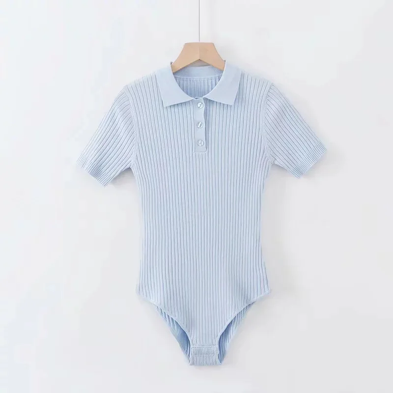 Wholesale Custom Logo high Quality Short Sleeve Front Button Up Knitted Blue Bodysuit Women Clothing, Blue , white or customized
Wholesale Custom Logo high Quality Short Sleeve Front Button Up Knitted Blue Bodysuit Women Clothing, Blue , white or customized