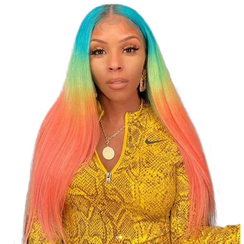 Ombre Wigs Human Hair Lace Front Blue Yellow Orange Rainbow Straight Frontal Lace Wig
Ombre Wigs Human Hair Lace Front Blue Yellow Orange Rainbow Straight Frontal Lace Wig