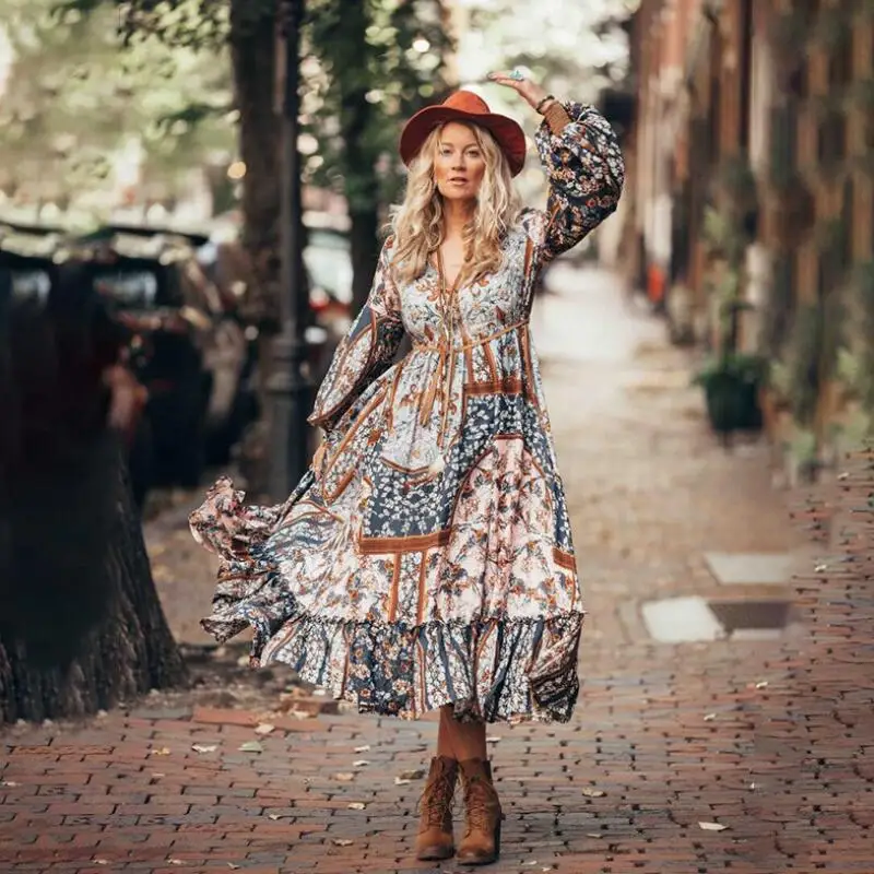 New Women Summer V Neck Vintage Boho Long Maxi Floral National Chiffon Dress Spring Party Beach Dresses Sundress Y12702
New Women Summer V Neck Vintage Boho Long Maxi Floral National Chiffon Dress Spring Party Beach Dresses Sundress Y12702