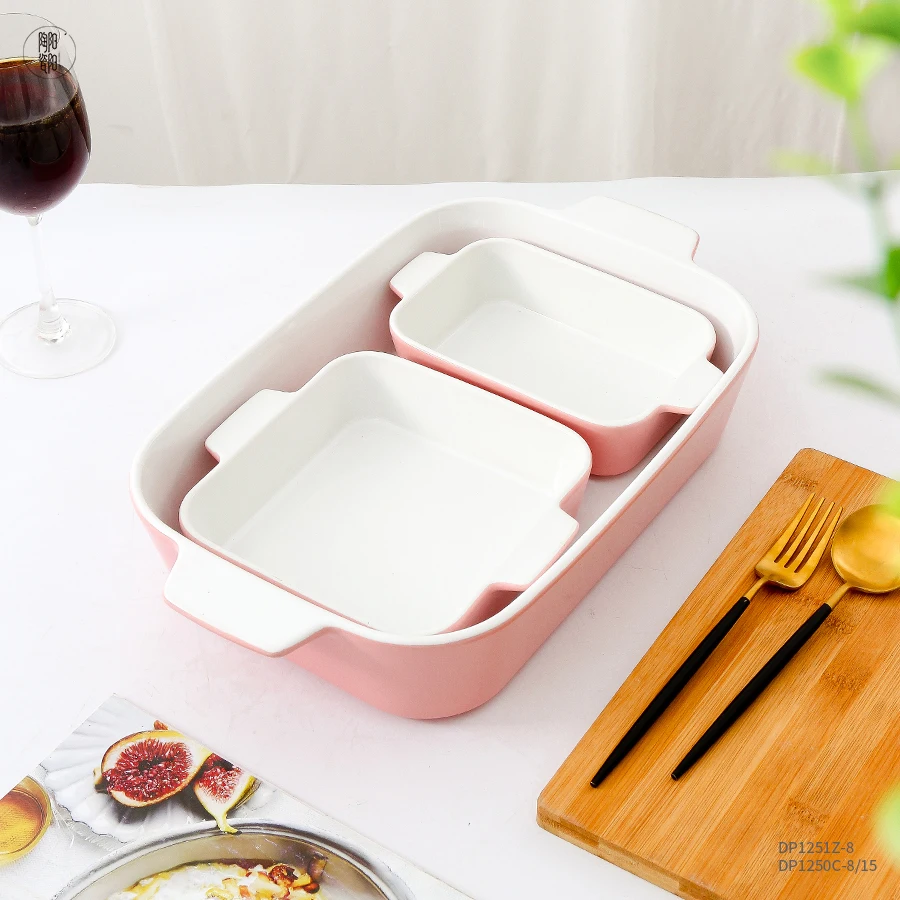 YumiPLUS Custom rectangular set of 3 baking pans set special ceramic baking dishes set for cooking chicken spaghetti, Pink/custom color
YumiPLUS Custom rectangular set of 3 baking pans set special ceramic baking dishes set for cooking chicken spaghetti, Pink/custom color
