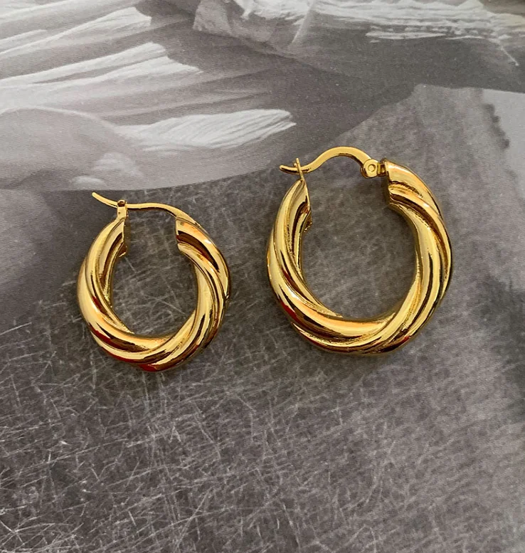 Wedding Jewelry Women 18k Gold Earrings Boho Vintage Twisted Gold Plated Stainless Steel Hoop Earring, Gold color
Wedding Jewelry Women 18k Gold Earrings Boho Vintage Twisted Gold Plated Stainless Steel Hoop Earring, Gold color