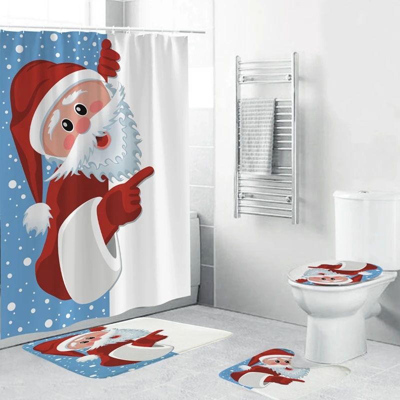 Christmas Pattern Shower Curtain, Recycled Printed Bathroom Sets With Shower Curtain And Rugs/
Christmas Pattern Shower Curtain, Recycled Printed Bathroom Sets With Shower Curtain And Rugs/
