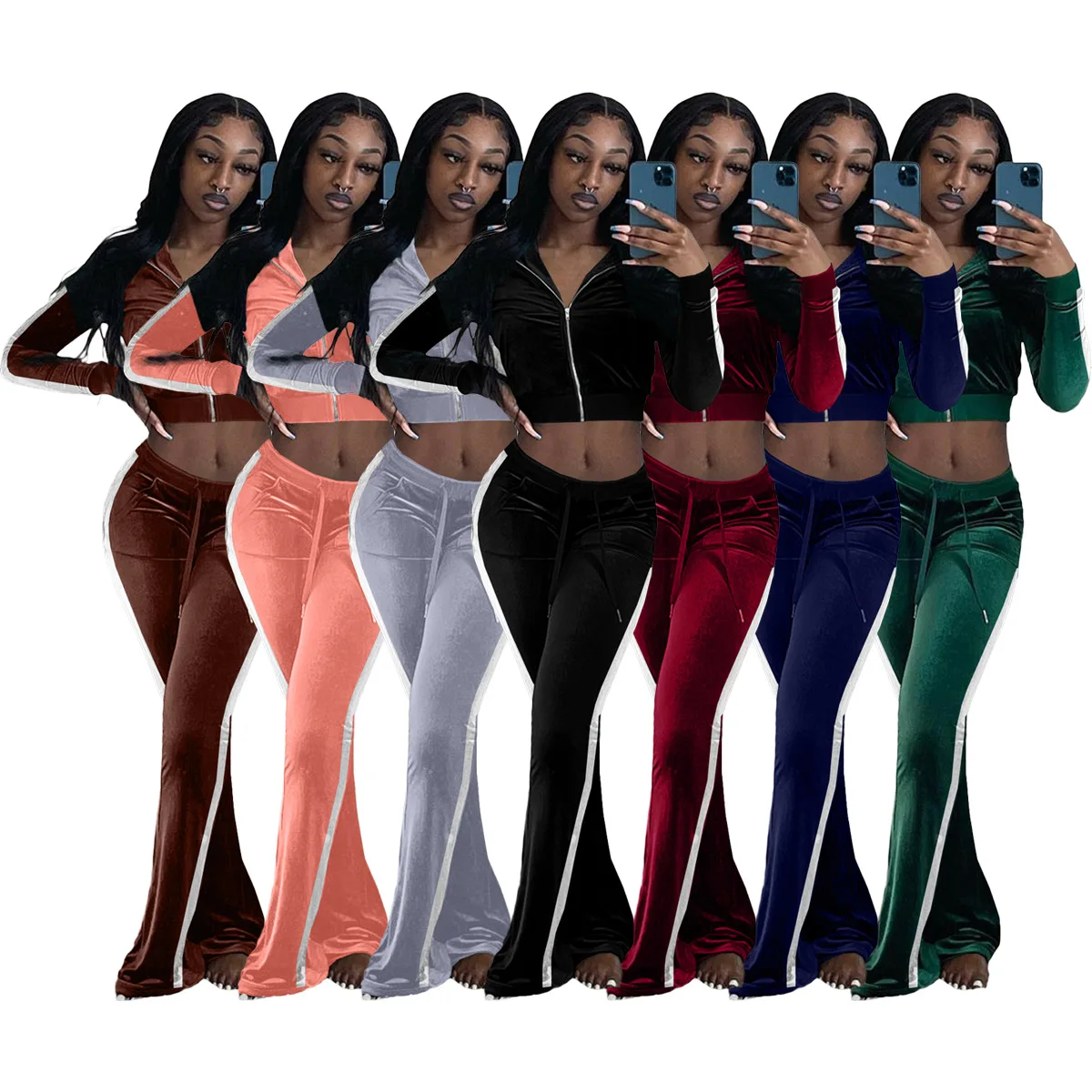 2021 Womens Fall Winter Clothing Velour Velvet Two Piece Pants Set Tracksuit Women Suit Velvet 2 Piece Set, 7 colors
2021 Womens Fall Winter Clothing Velour Velvet Two Piece Pants Set Tracksuit Women Suit Velvet 2 Piece Set, 7 colors
