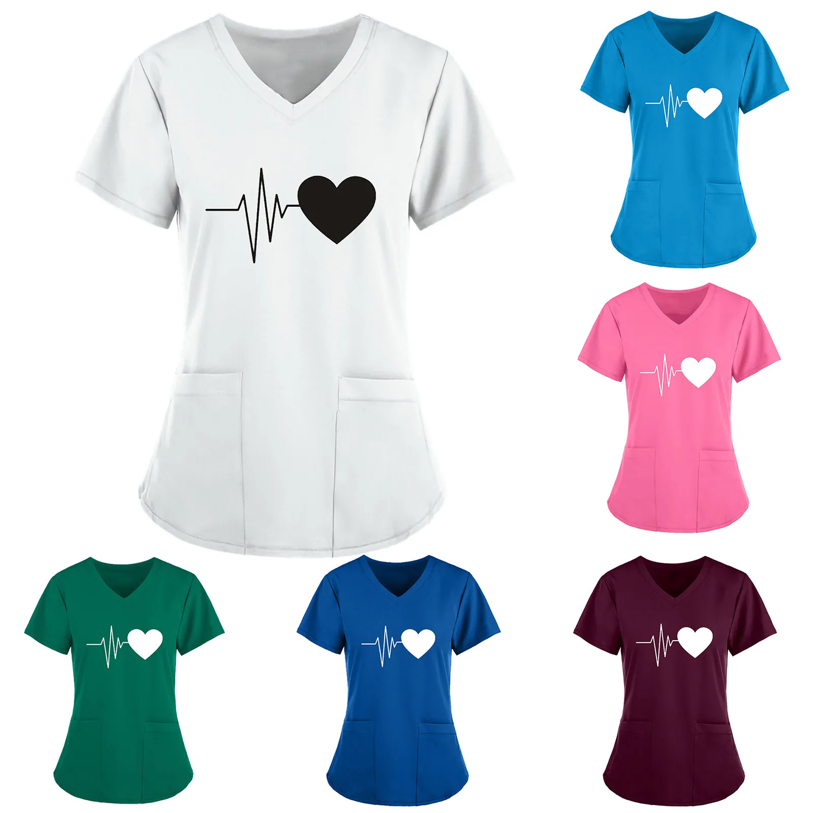 Custom Logo Printing Women's Tops Short Sleeve V-neck Working Uniform Salon Hospital Nursing T-shirt Top Blouse
Custom Logo Printing Women's Tops Short Sleeve V-neck Working Uniform Salon Hospital Nursing T-shirt Top Blouse
