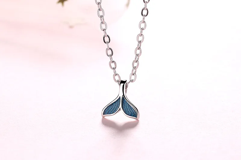 minimalist jewelry model blue mermaid fish tail pendant necklace silver copper brass jewelry