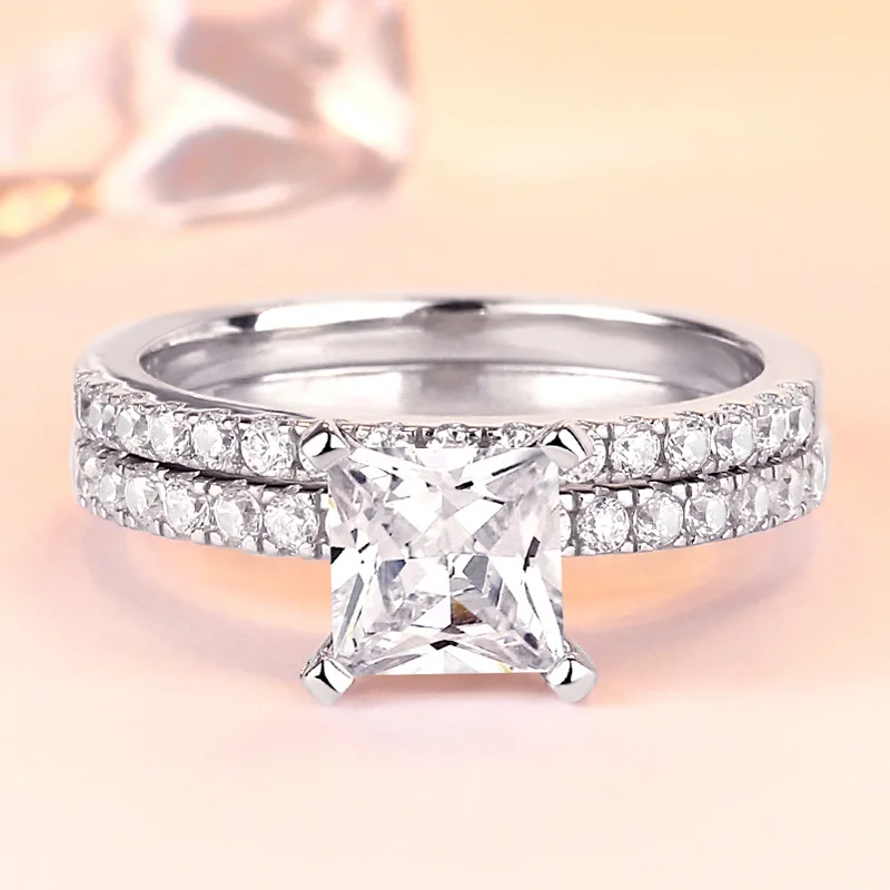 SKA square cut cubic zirconia classic white gold ring two in one set of rings, Picture
SKA square cut cubic zirconia classic white gold ring two in one set of rings, Picture