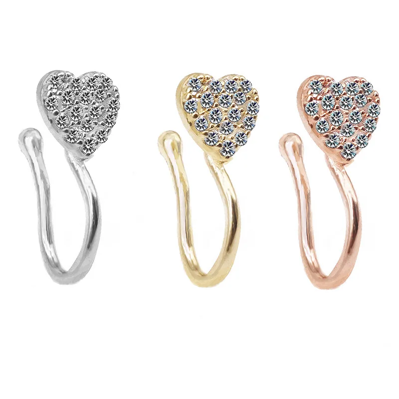 New 1PCS Rose Gold Heart Clear Zircon African Fake Nose Rings For Women Non Piercing Adjustable Heart Nose Cuffs, Gold/silver
New 1PCS Rose Gold Heart Clear Zircon African Fake Nose Rings For Women Non Piercing Adjustable Heart Nose Cuffs, Gold/silver