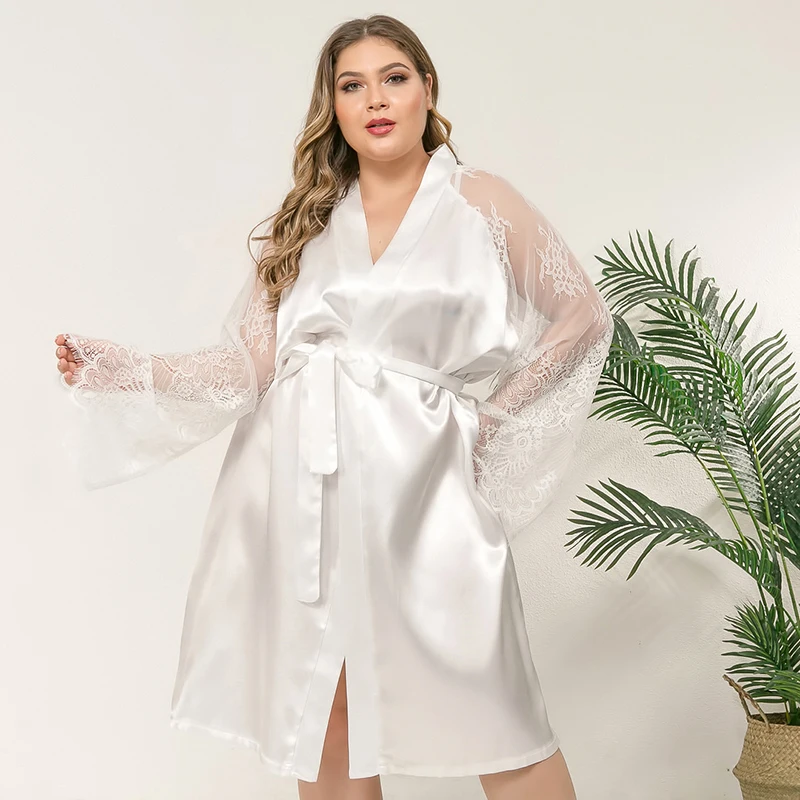 Silk sexy pajamas ladies lace long sleeve solid color loose night dress women belt high quality plus size lingerie satin robes
Silk sexy pajamas ladies lace long sleeve solid color loose night dress women belt high quality plus size lingerie satin robes